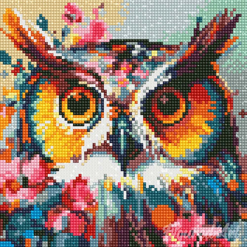 Diamond Art Kit 25x25cm - Fantasy Owl With Flowers