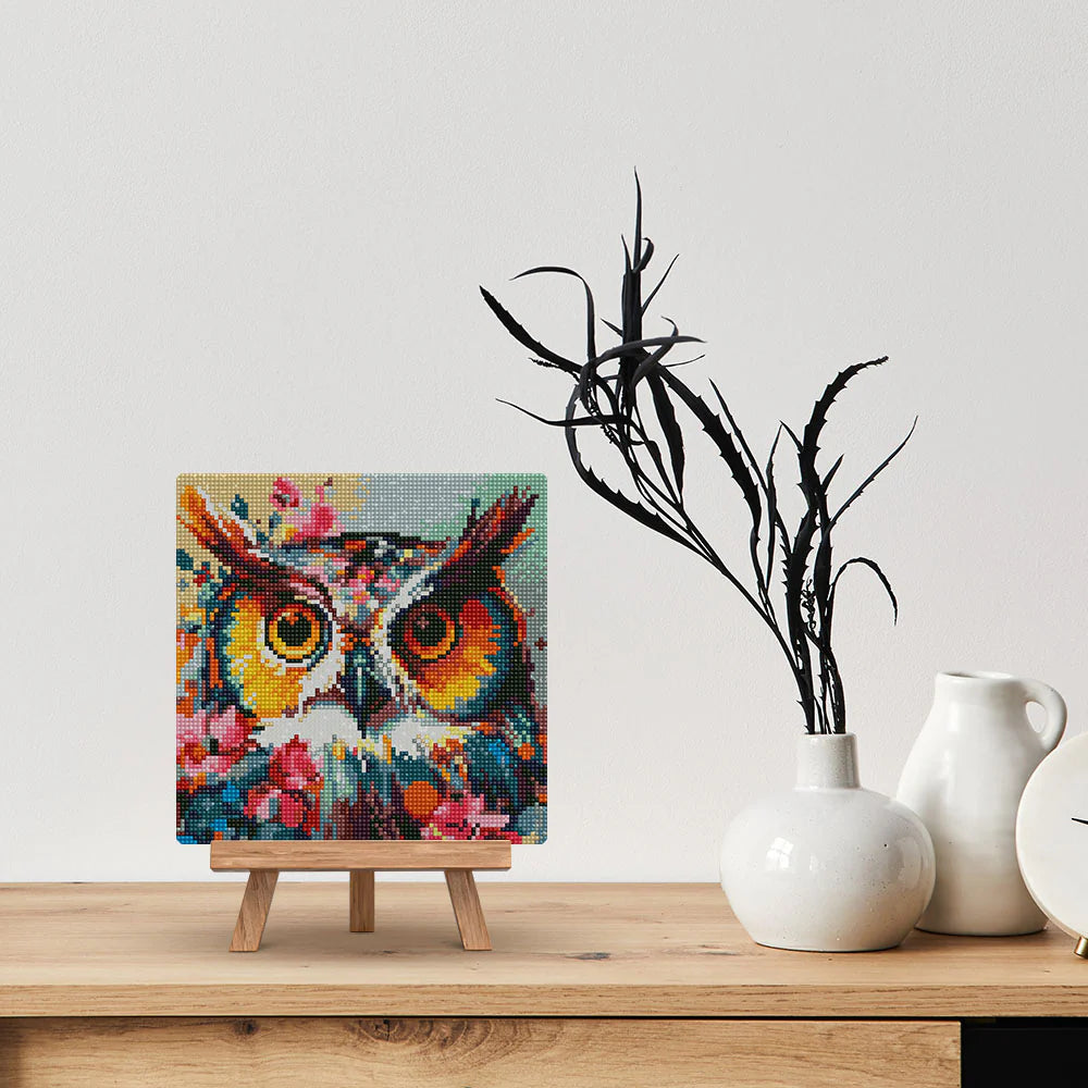 Diamond Art Kit 25x25cm - Fantasy Owl With Flowers