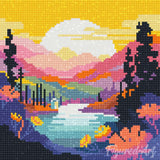 Diamond Art Kit 25x25cm - Colorful Sunset By The Lake