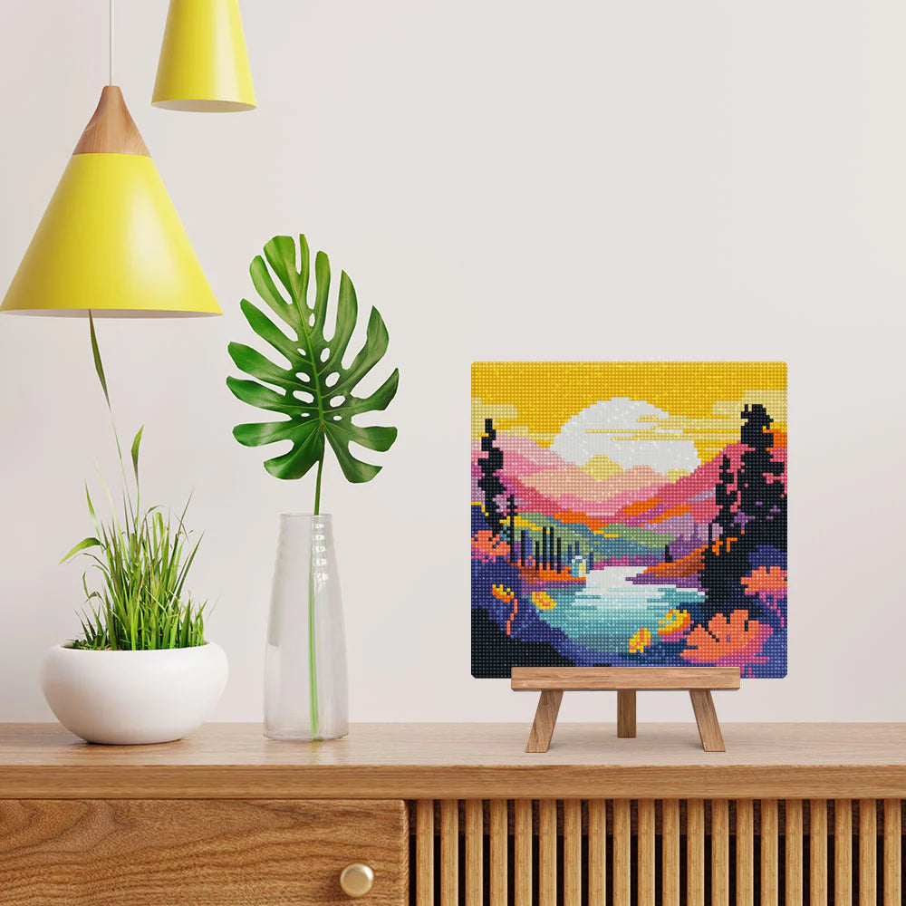 Diamond Art Kit 25x25cm - Colorful Sunset By The Lake