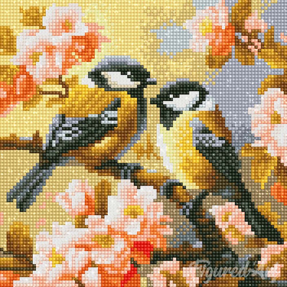 Diamond Art Kit 25x25cm - Pair Of Birds Amidst Blossoms
