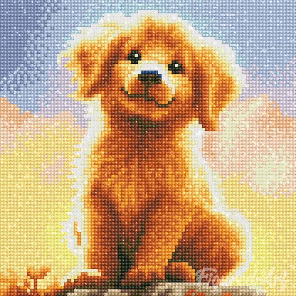 Diamond Art Kit 25x25cm - Cute Golden Retriever Pup