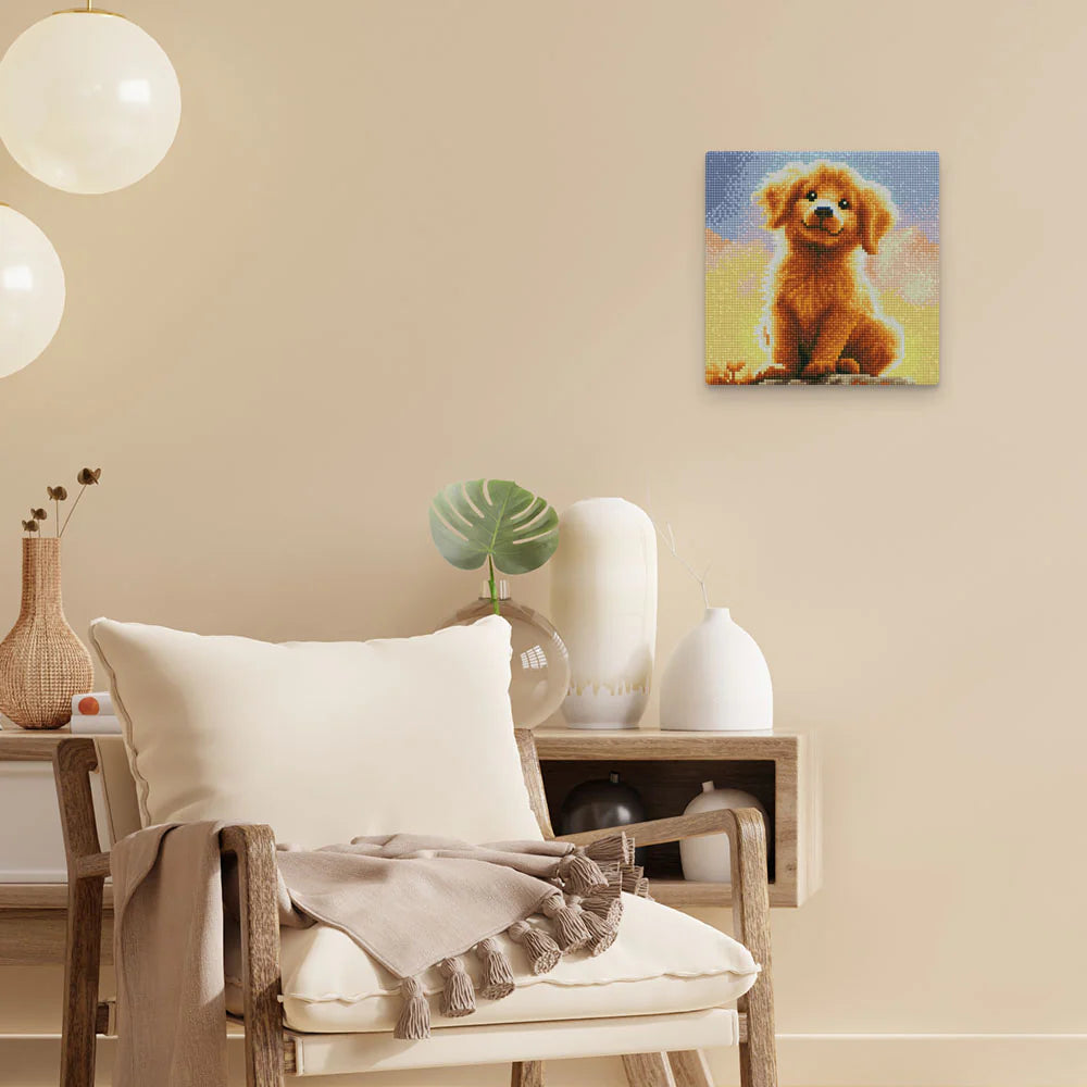 Diamond Art Kit 25x25cm - Cute Golden Retriever Pup