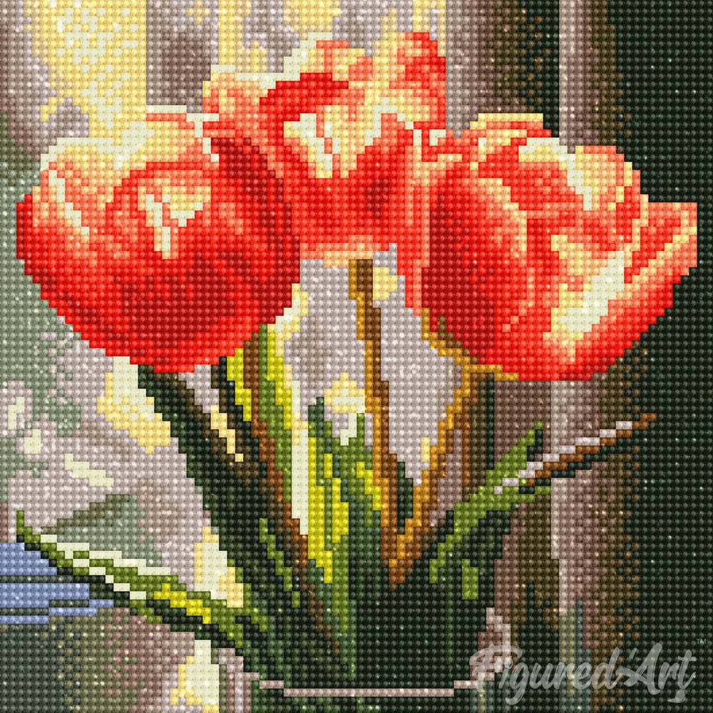 Diamond Art Kit 25x25cm - Peachy Tulips