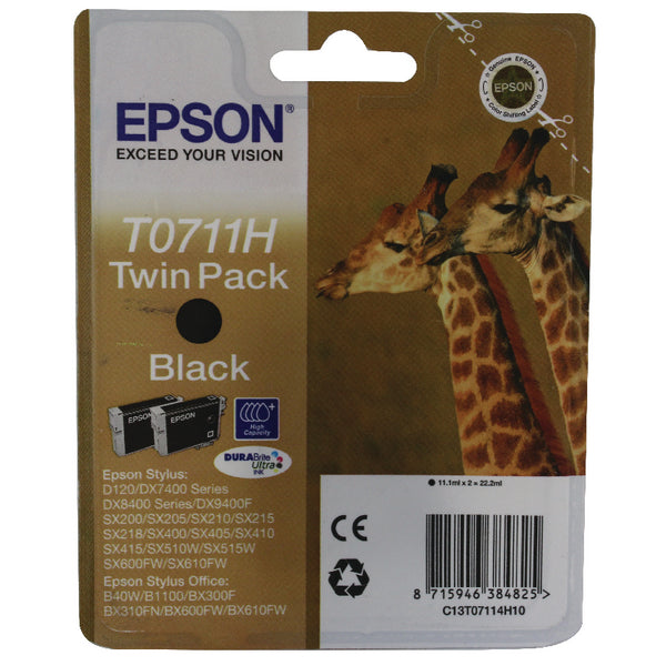 Epson T0711H Ink DURABrite Ultra  Cheetah Twin Pack Black C13T07114H10