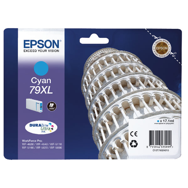 Epson 79XL Ink Cartridge DURABrite Ultra Ink High Yield Tower of Pisa Cyan C13T79024010