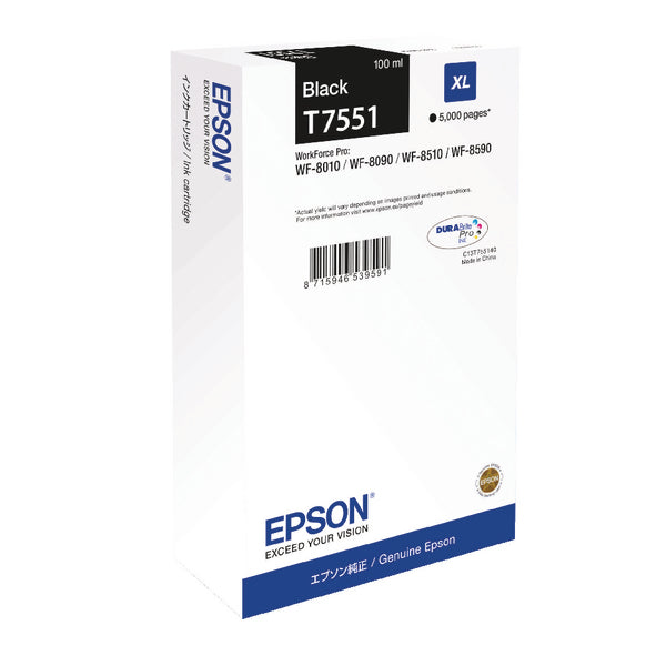 Epson T7551 XL Ink Cartridge DURABrite Pro Extra High Yield Black C13T755140