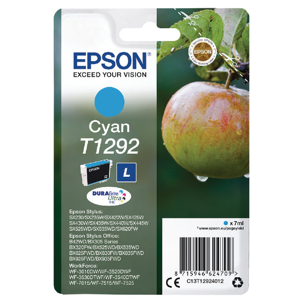 Epson T1292 Ink Cartridge DURABrite Ultra High Yield Apple Cyan C13T12924012