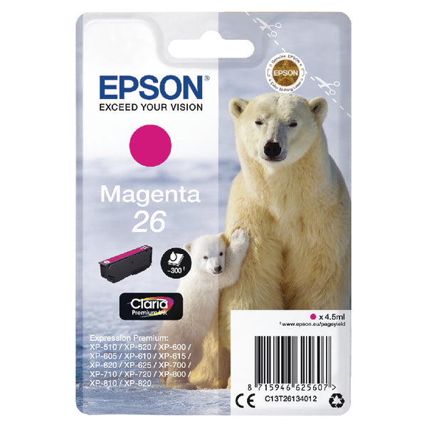 Epson 26 Ink Cartridge Premium Claria Polar Bear Magenta C13T26134012