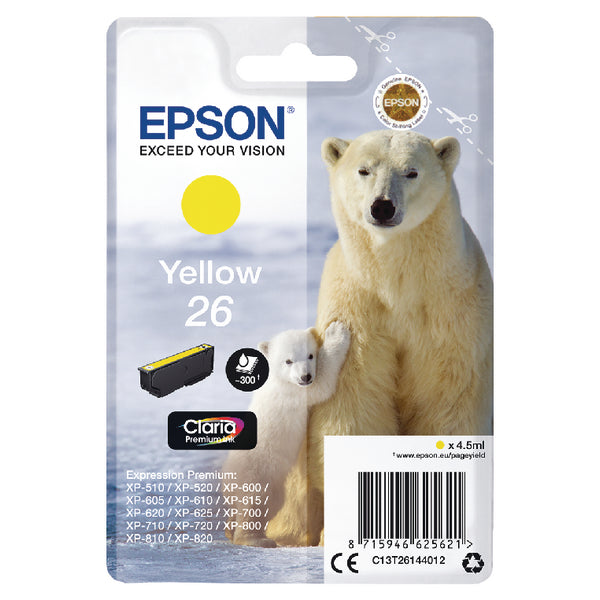 Epson 26 Ink Cartridge Premium Claria Polar Bear Yellow C13T26144012