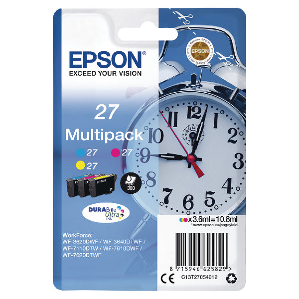 Epson 27 Ink Cartridge DURABrite Ultra Alarm Clock Multipack CMY C13T27054012