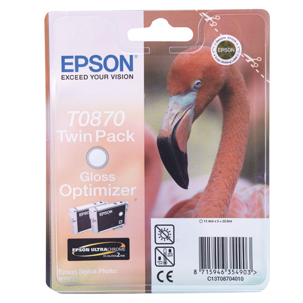 Epson T0870 Gloss Optimizer Ultra Chrome Hi-Gloss 2 Flamingo Twin Pack C13T08704010