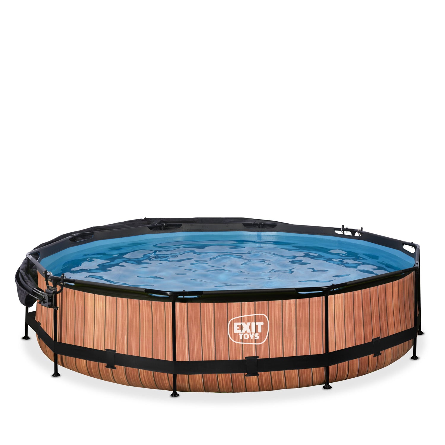 EXIT Brown Wood Frame Pool with Canopy - ø360x76cm (12V Cartridge filter)