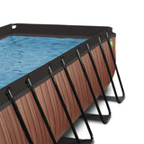 pool with wooden side panels and metal ladder on a white background