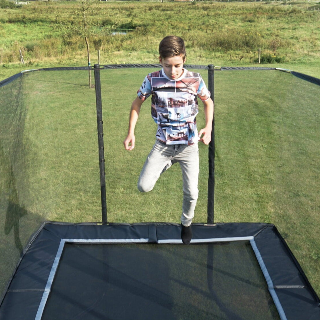 EXIT PeakPro Rectangle Trampoline Outside Action