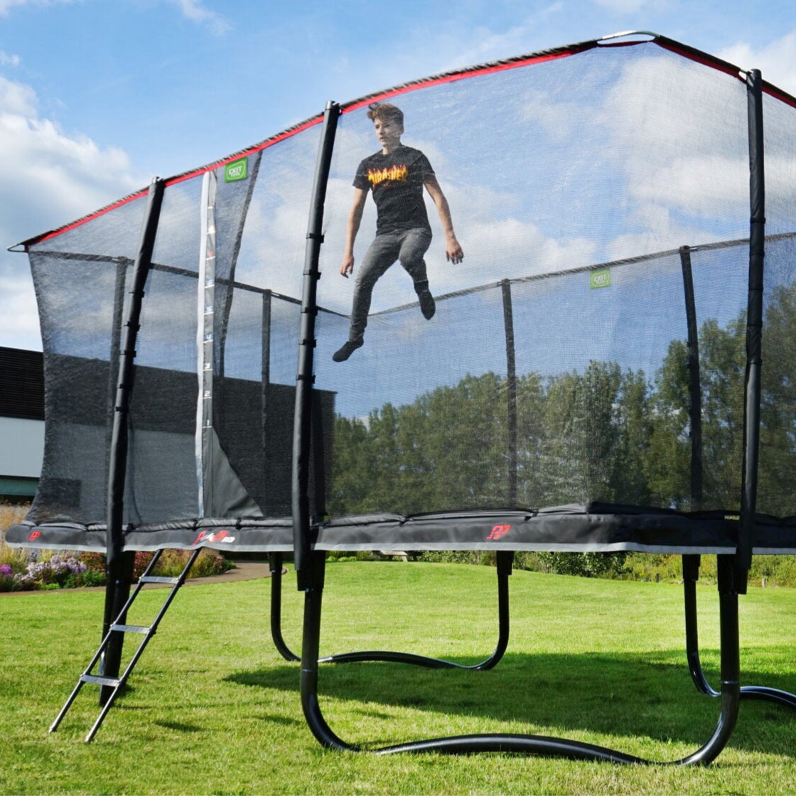 EXIT PeakPro Rectangle Trampoline Outside Action