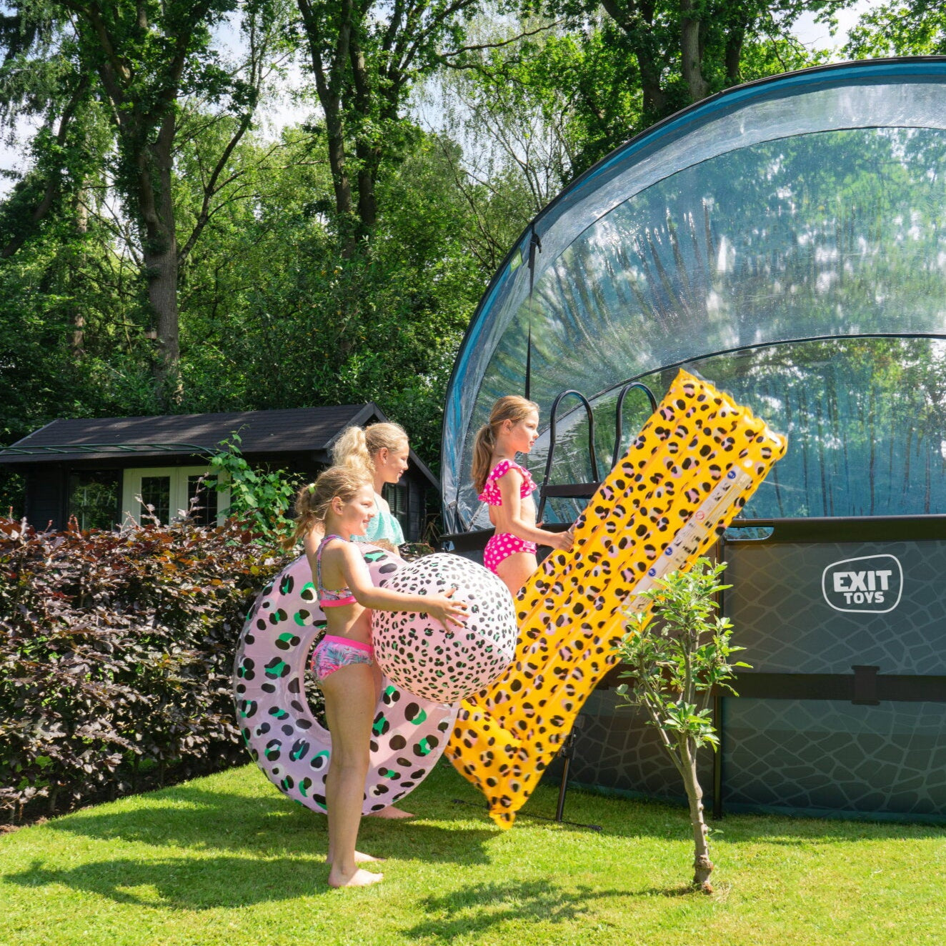 EXIT Round Frame Pool with dome in the garden