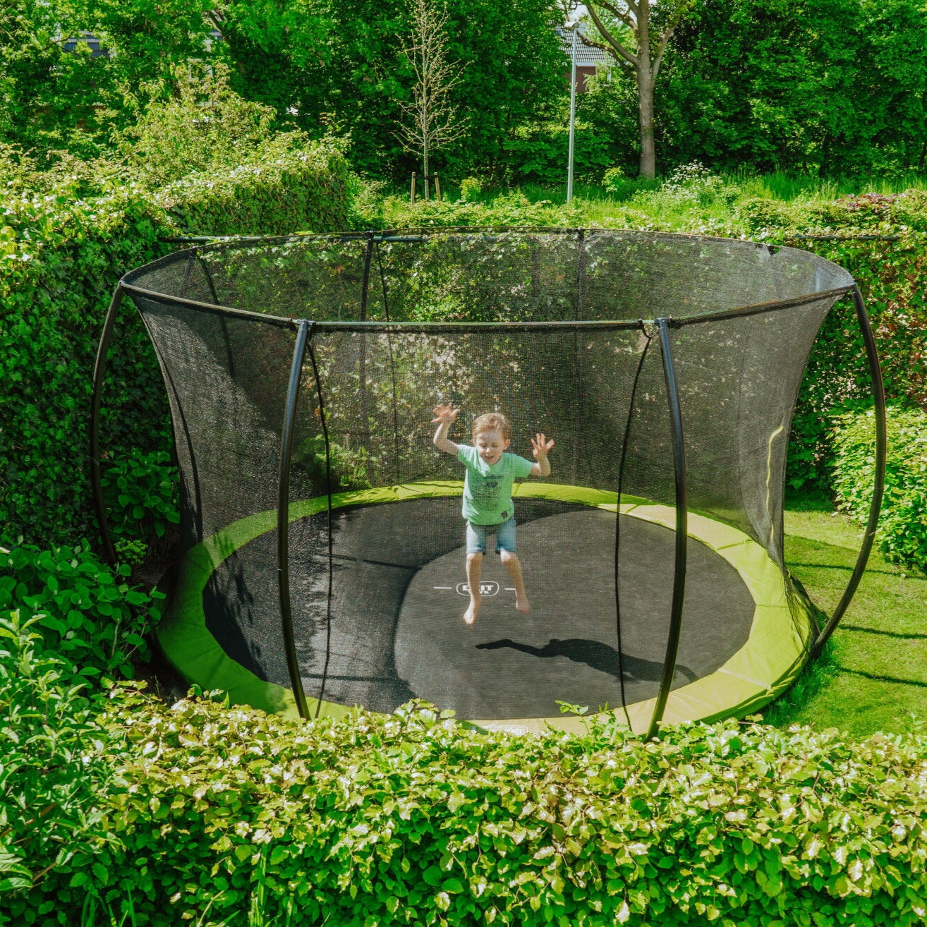 EXIT Silhouette Ground Trampoline - 14 Ft with Safety Net (Green)