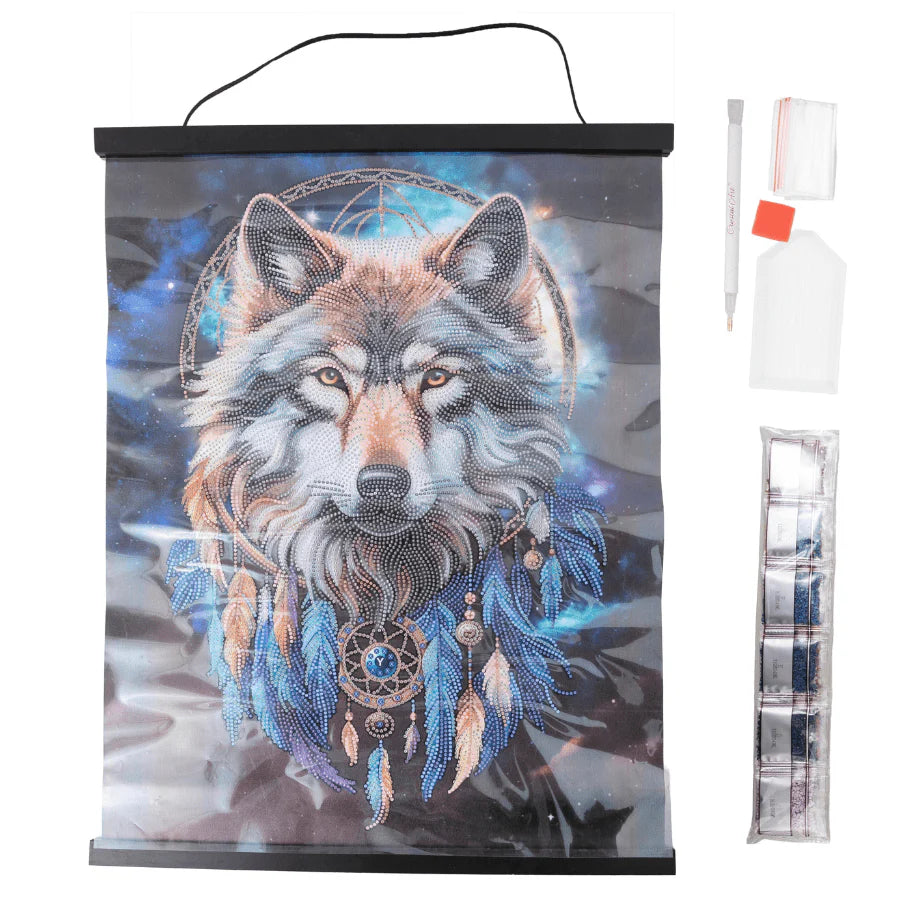 Crystal Art Scroll 40x50cm - Enchanted Wolf