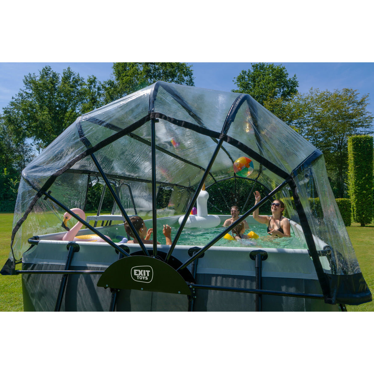 EXIT Toys Black Leather Frame Pool outside in the sun