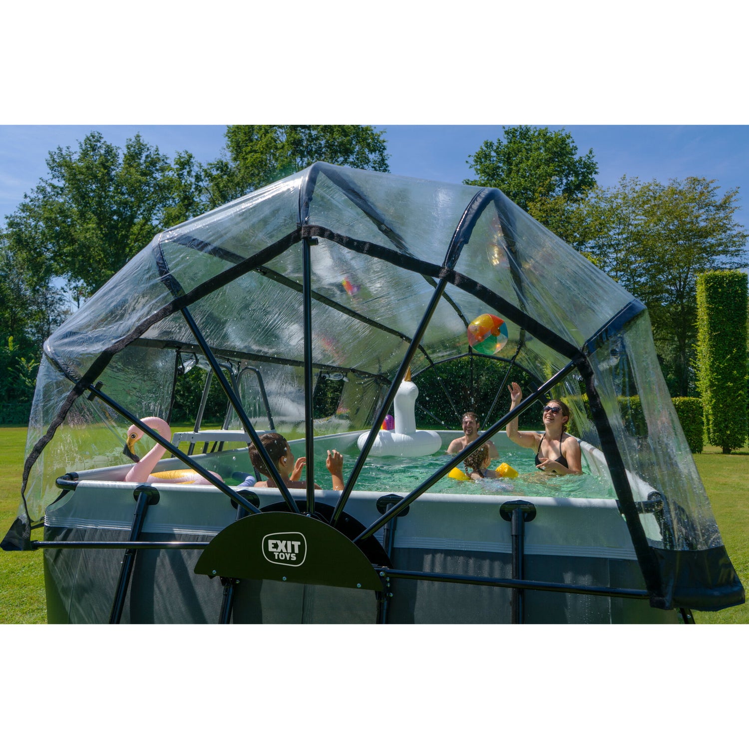 EXIT Toys Black Leather Frame Pool outside in the sun