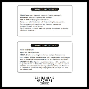 Gentlemen's Hardware Adventure Trivia Quiz Card Game