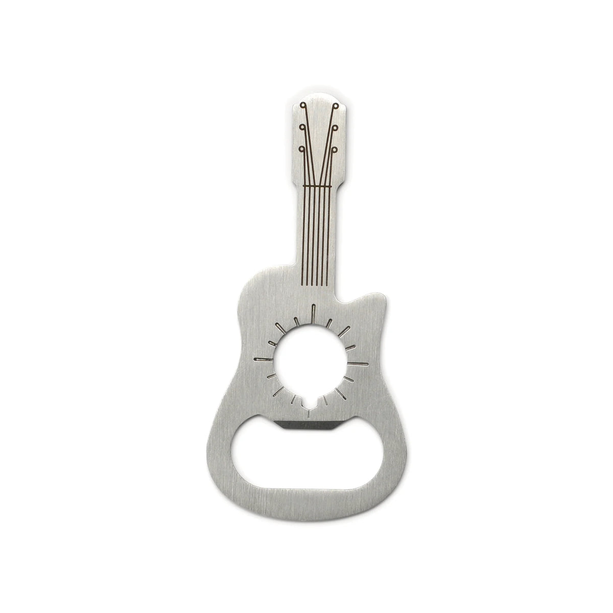 Guitar-shaped bottle opener on a white background
