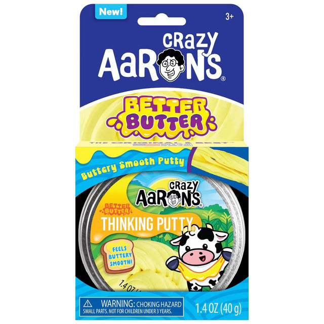 Crazy Aaron's Better Butter Thinking Putty packaging with a cow character on a white background