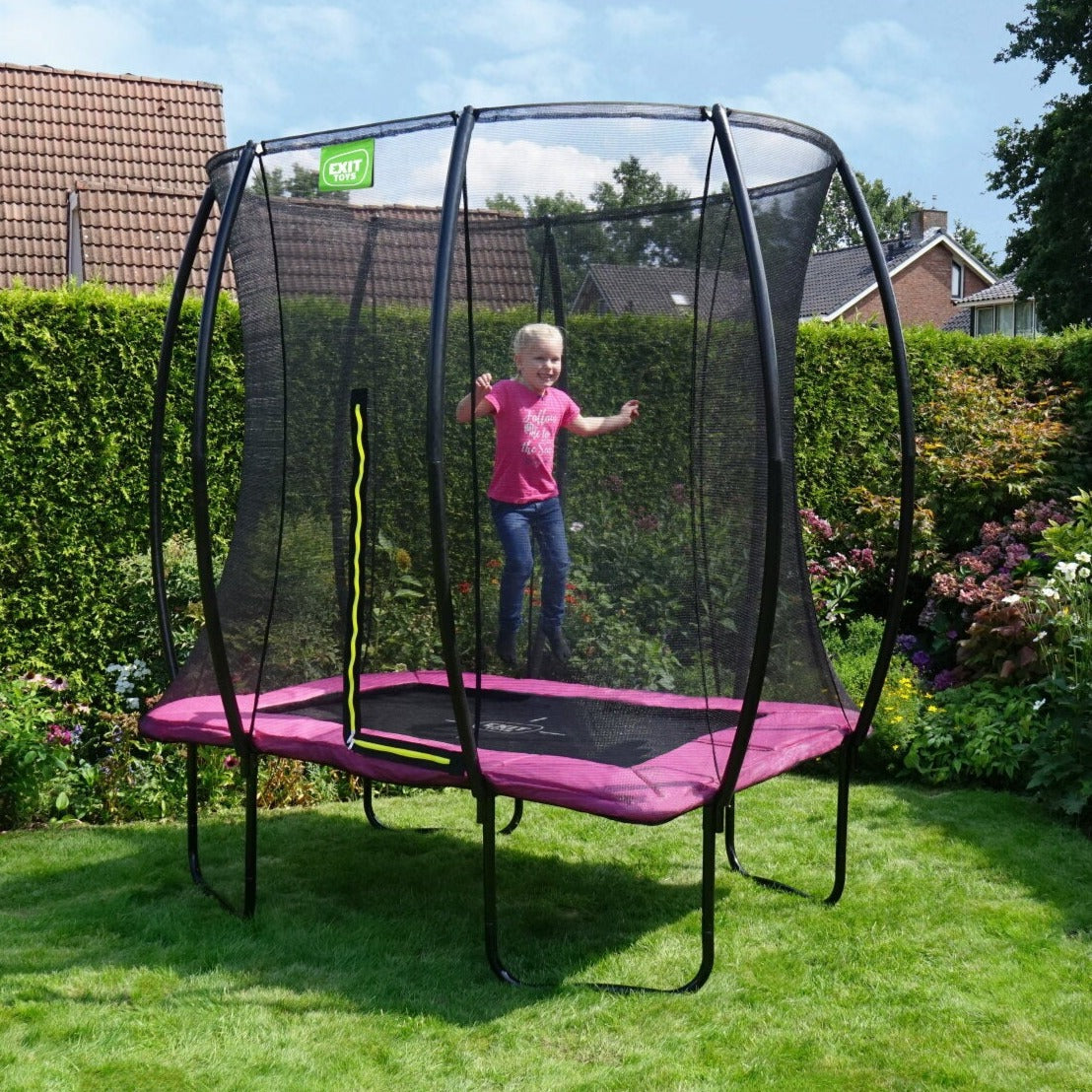 Girl Jumping in the Garden EXIT Pink Silhouette Rectangle Trampoline