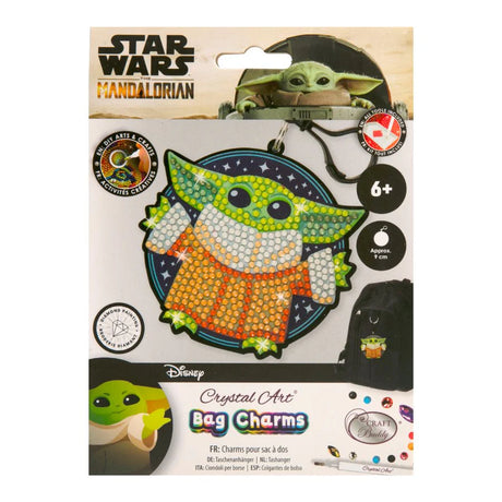 Packaged crystal art bag charm of a character from 'Star Wars' with branding visible.