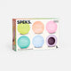 Speeks memory gel stress ball set in pastel colors with packaging on a white background