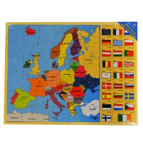 Europe Map & Flags Wooden Puzzle