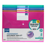 Concept A4 Button Document Wallets - Assorted Colours (5 Pack)