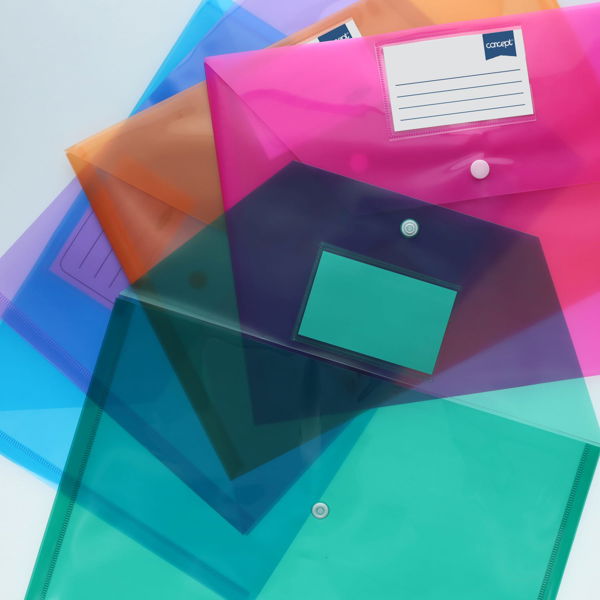 Concept A4 Button Document Wallets - Assorted Colours (5 Pack)