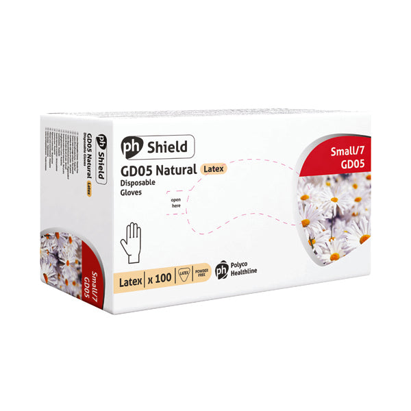 Shield Powder-Free Latex Gloves Small Natural (Pack of 100) GD05