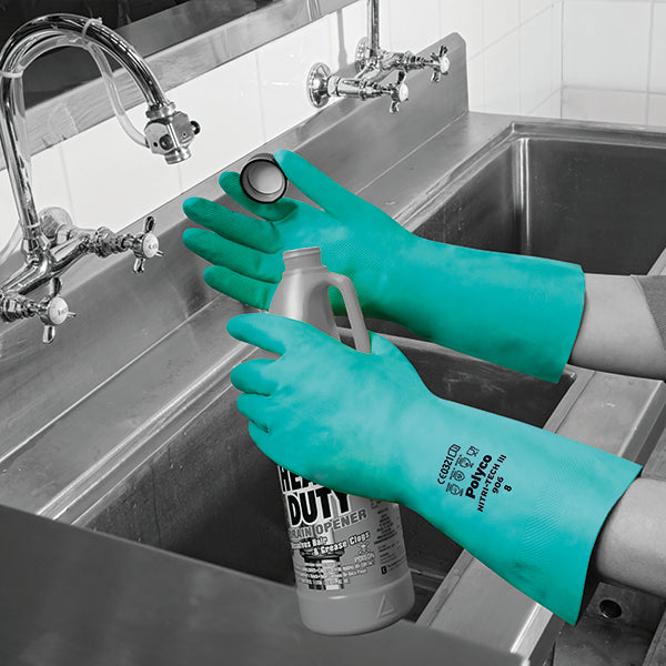 Polyco Nitri-Tech III Flock Lined Nitrile Synthetic Rubber Glove Size 8 Medium Green 92-medium