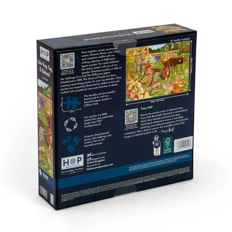 Back view of a puzzle box with images and text on a white background