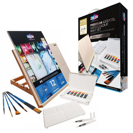 Zieler Easel 24 Watercolour Set - A3 Pad and Brush Set
