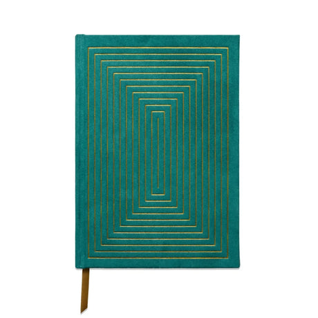 DesignWorks Hard Cover Suede Cloth Journal With Pocket - Green Linear Boxes