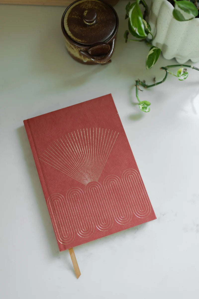 DesignWorks Hard Cover Suede Journal - Radiant Terracotta Rays