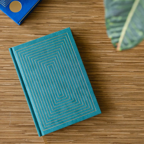 DesignWorks Hard Cover Suede Cloth Journal With Pocket - Green Linear Boxes