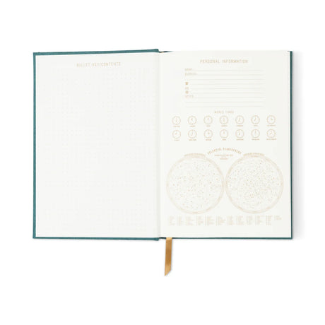 DesignWorks Hard Cover Suede Cloth Journal With Pocket - Green Linear Boxes