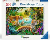 500 Piece Jigsaw Puzzle - Tiger Family In Oasis