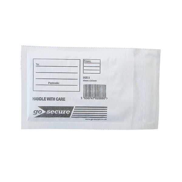 GoSecure Bubble Envelope Size 1 Internal Dimensions 115x195mm White (Pack of 100) KF71447