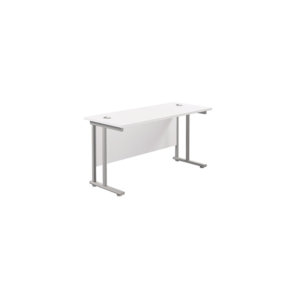 Jemini Rectangular Cantilever Desk 1400x600x730mm White/Silver KF806356