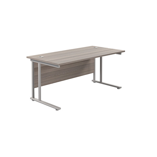 Jemini Rectangular Cantilever Desk 1600x800x730mm Grey Oak/Silver KF807056