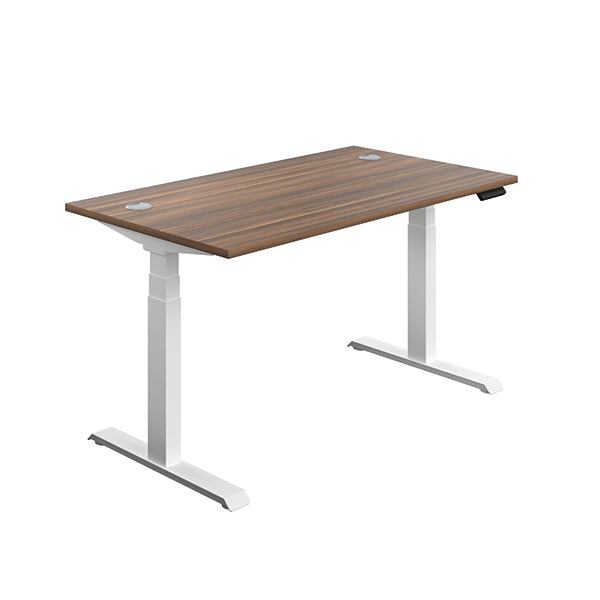 Jemini Sit/Stand Desk with Cable Ports 1400x800x630-1290mm Dark Walnut/White KF809876