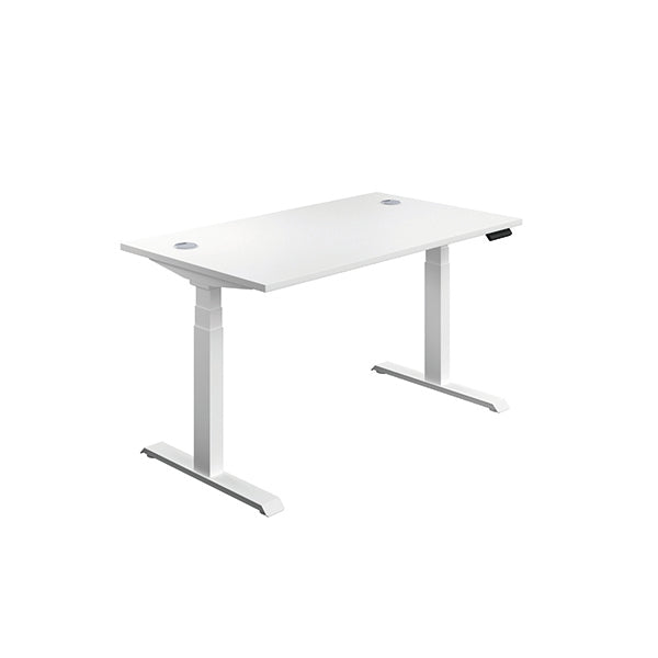 Jemini Sit/Stand Desk with Cable Ports 1600x800x630-1290mm White/White KF810032