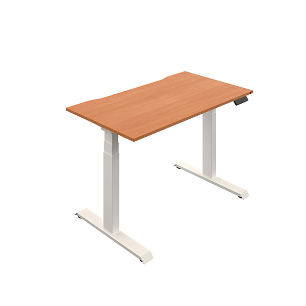 Okoform Dual Motor Sit/Stand Heated Desk 1400x800x645-1305mm Beech/White KF846116