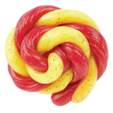 Red and yellow twisted candy on a white background